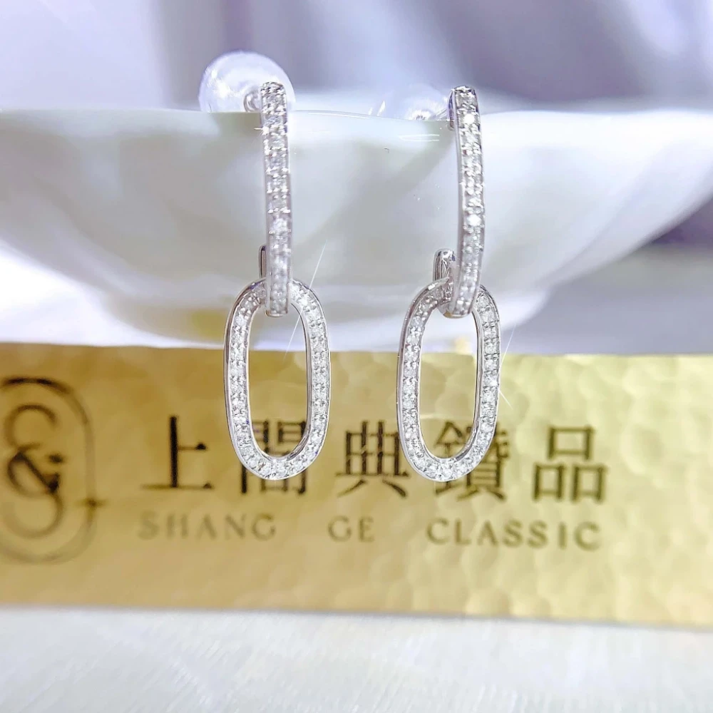 18K天然鑽石-長橢圓耳環