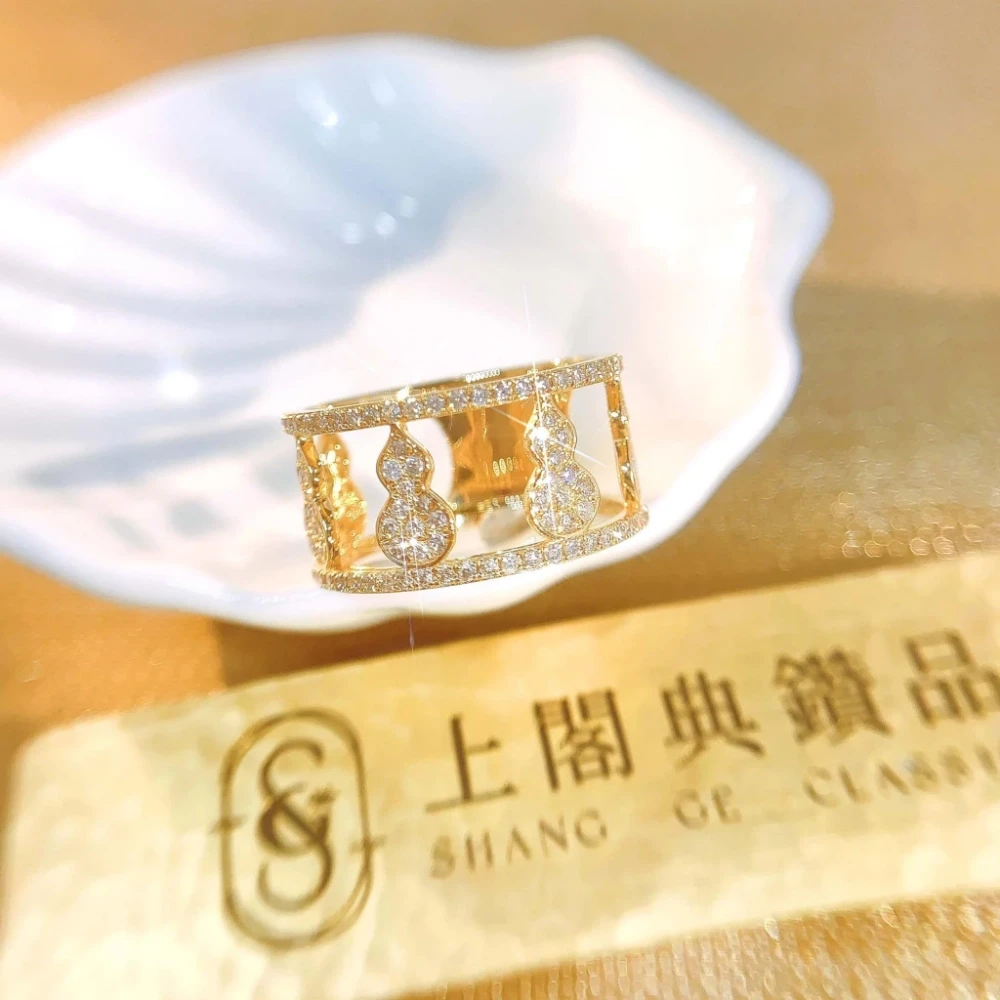 18K天然鑽石-葫蘆寬版戒指