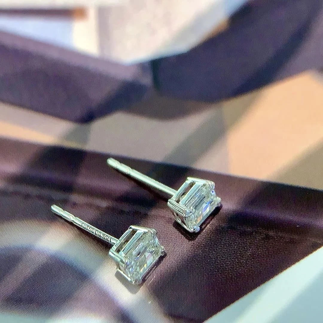 18K天然鑽石祖母綠切割耳環