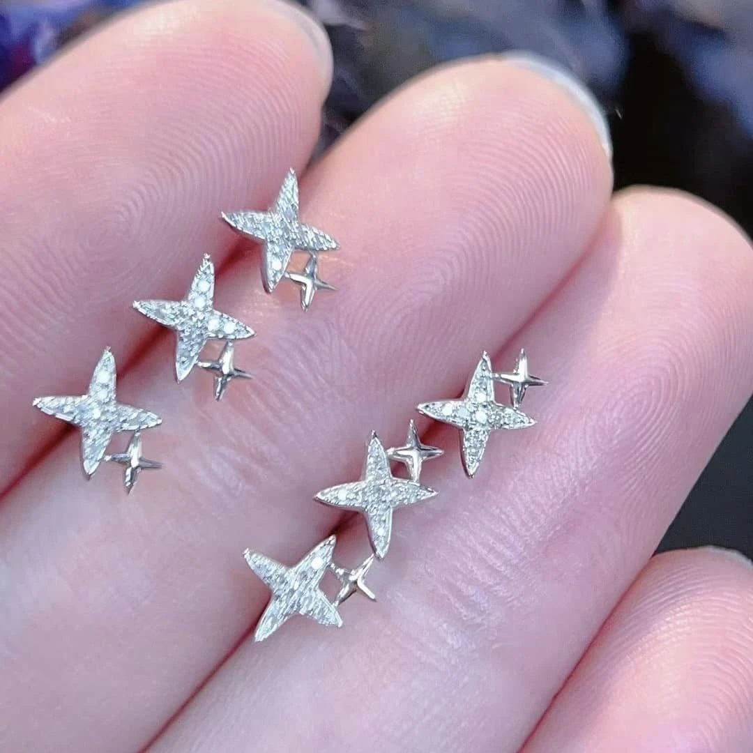 18K天然鑽石-星星閃耀耳環