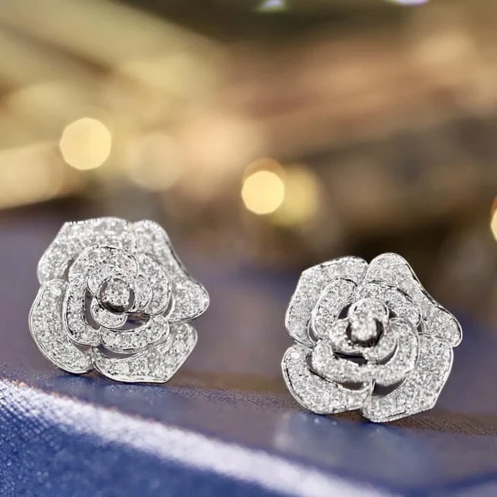 18K天然鑽石-玫瑰耳環