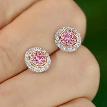 18K天然粉鑽耳環