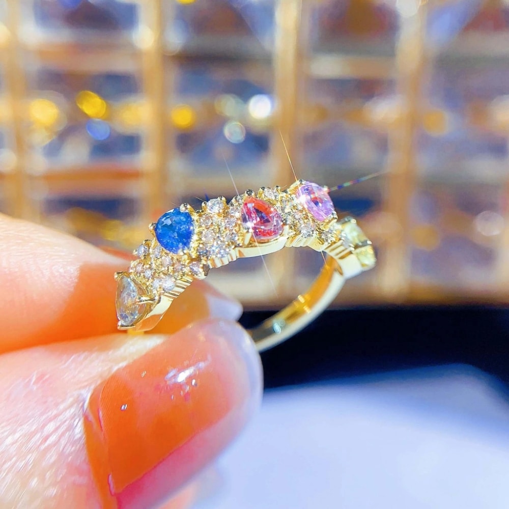 18K天然鑽石-彩色藍寶石戒指