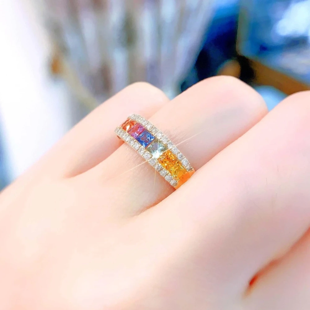 18K天然鑽石-彩色藍寶石戒指