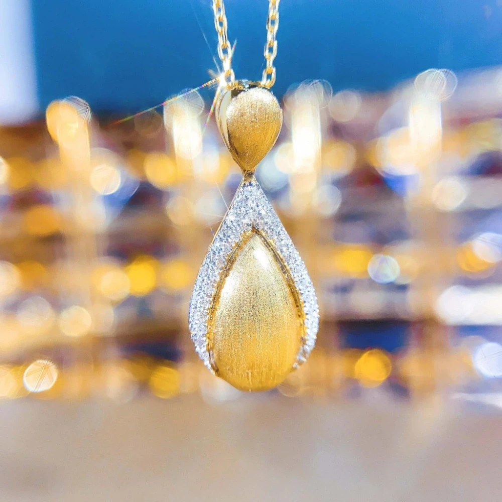 18K鑽石-拉絲款水滴項鍊