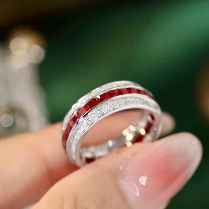 18K天然鑽石-紅寶石戒指