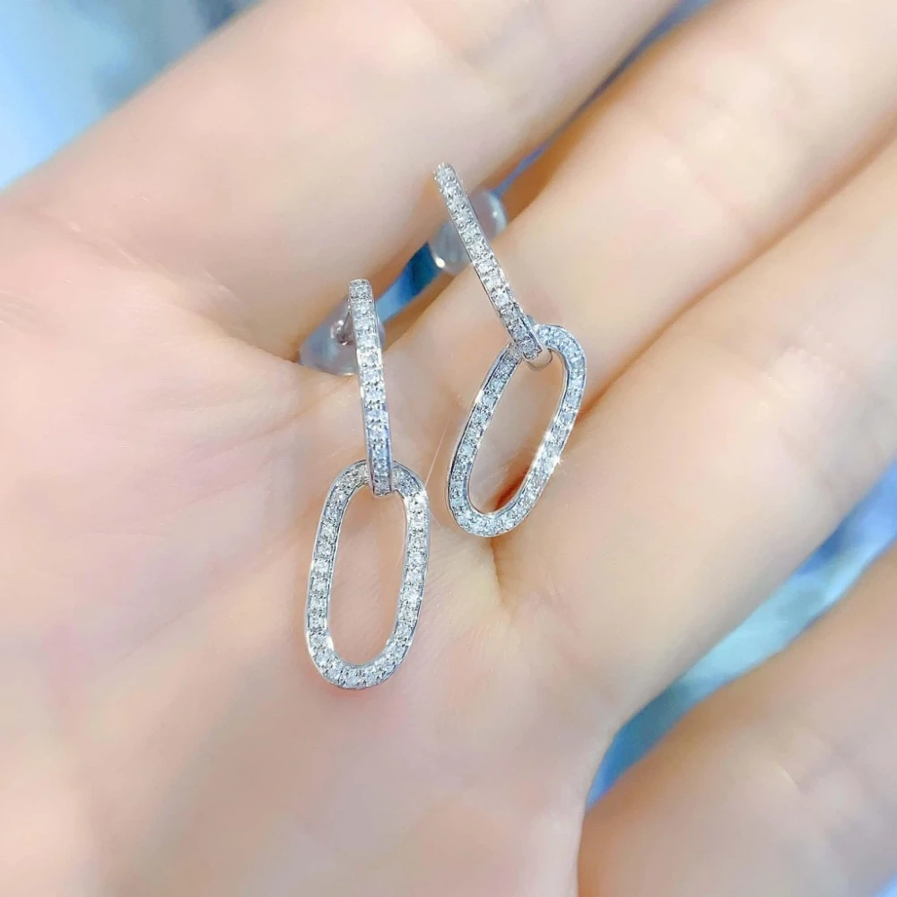 18K天然鑽石-長橢圓耳環