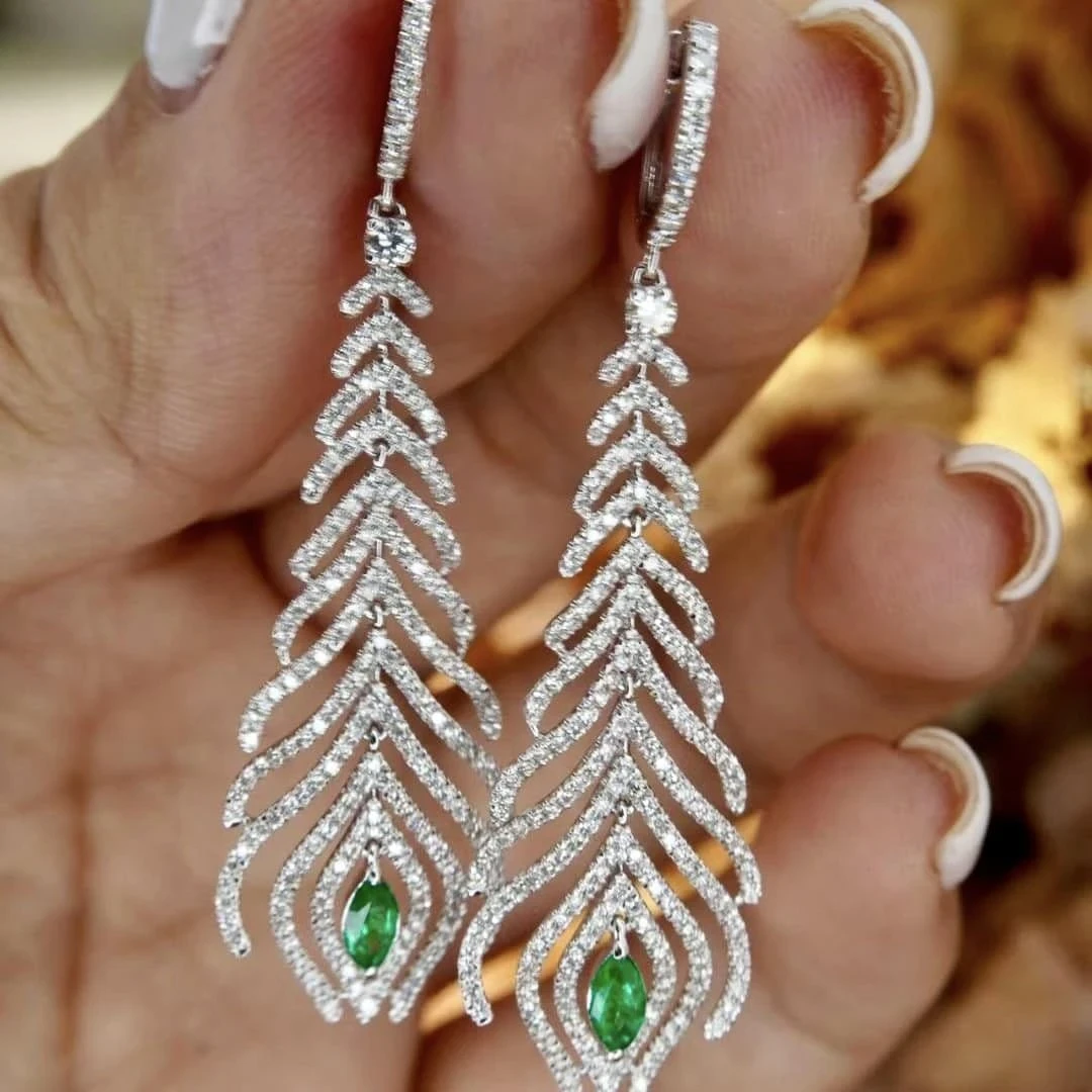 18K天然鑽石-祖母綠羽毛耳環 - 第7張圖 18K天然鑽石-祖母綠羽毛耳環