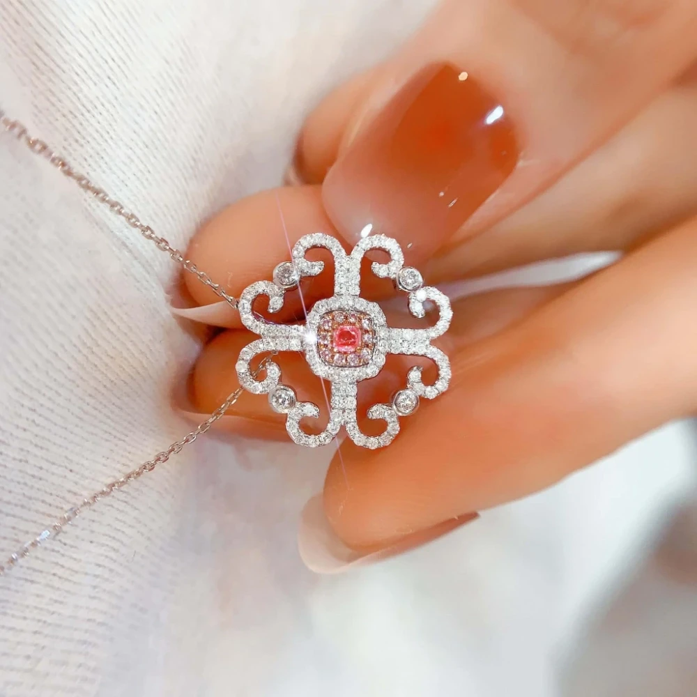 18K天然鑽石-鏤空花款項鍊