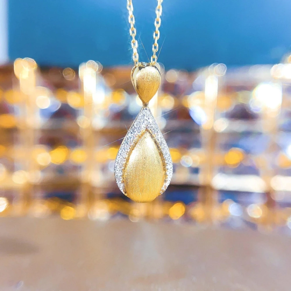 18K鑽石-拉絲款水滴項鍊