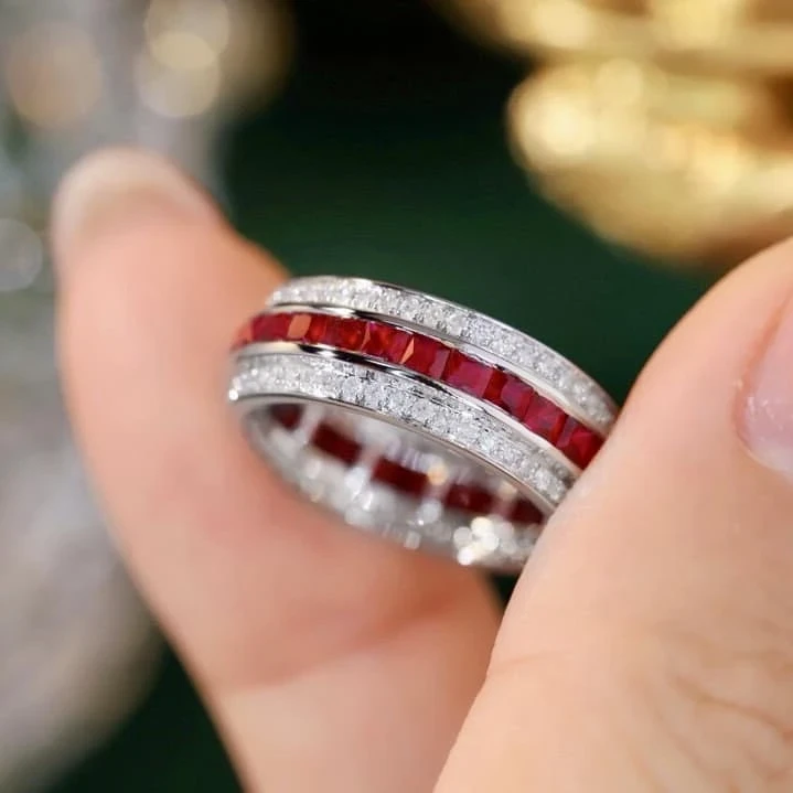 18K天然鑽石-紅寶石戒指