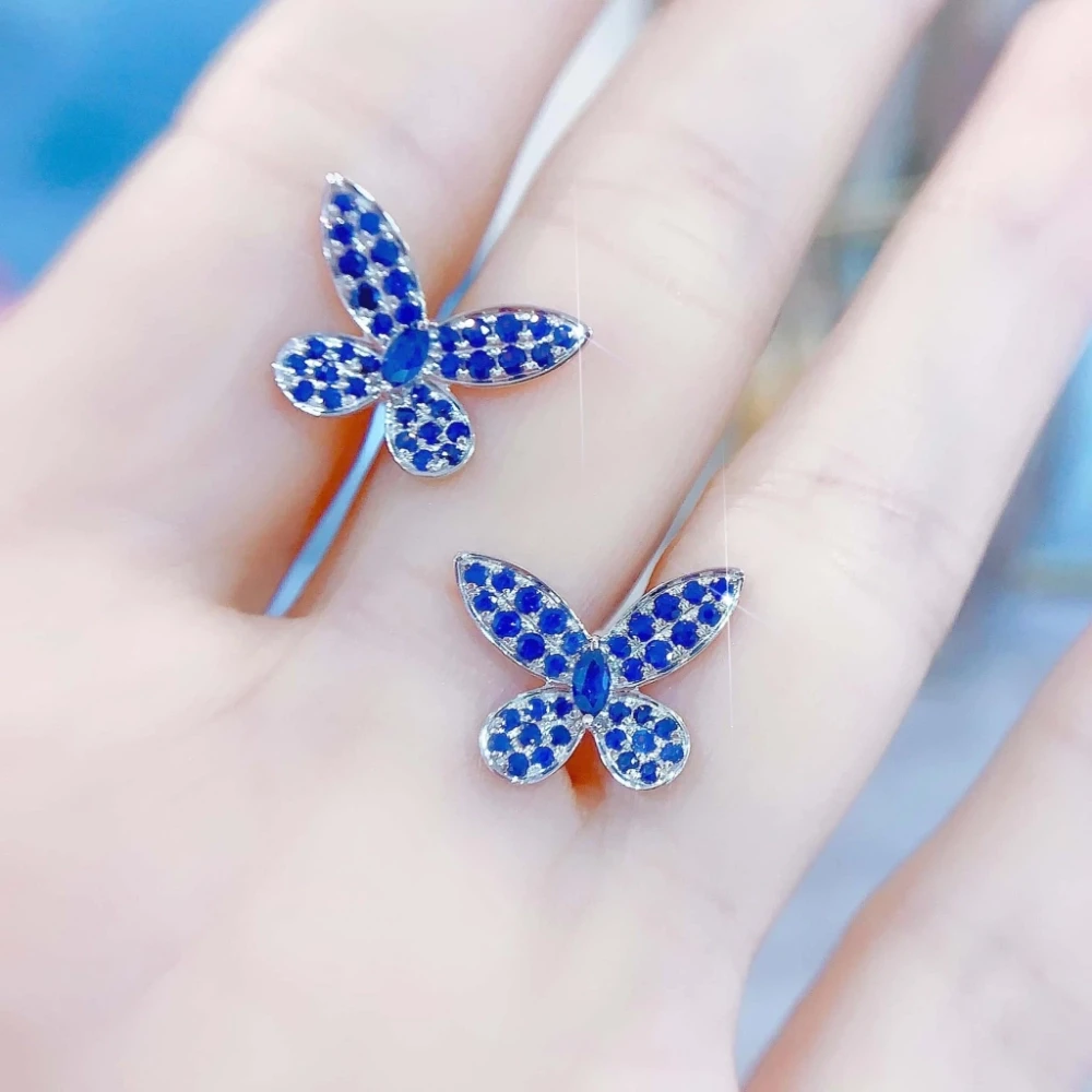18K天然藍寶石蝴蝶耳環 - 第2張圖 18K天然藍寶石蝴蝶耳環