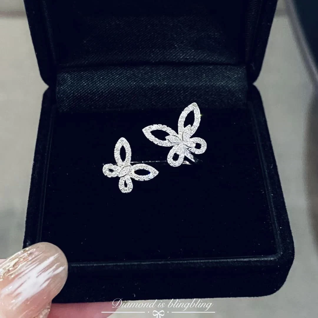 18K天然鑽石-雙蝴蝶開口戒指