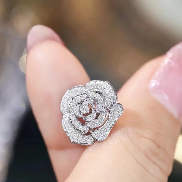 18K天然鑽石-玫瑰耳環