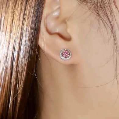 18K天然粉鑽耳環