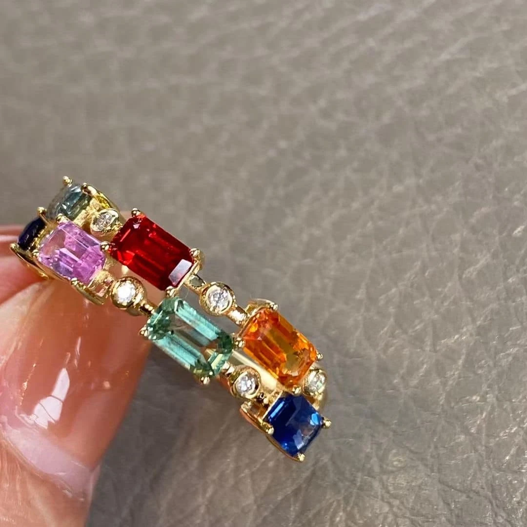 18K天然鑽石-彩色藍寶戒指