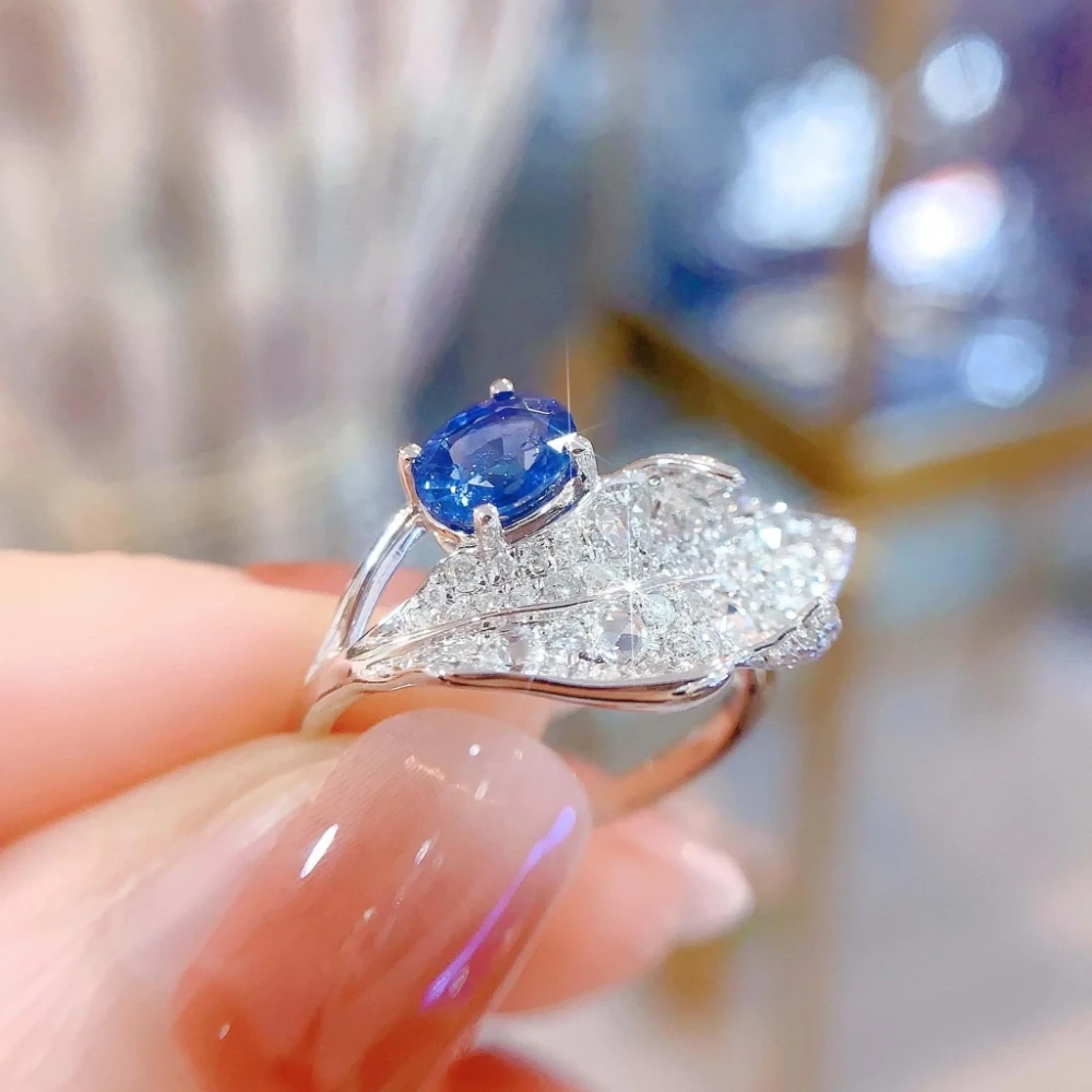 18K天然鑽石-藍寶石一葉方舟造型戒指 - 第2張圖 18K天然鑽石-藍寶石一葉方舟造型戒指