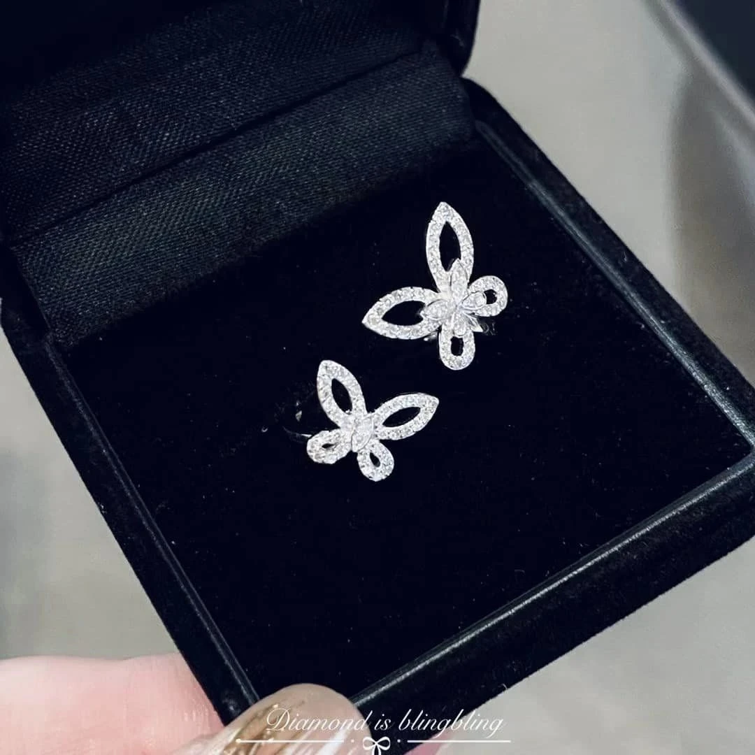 18K天然鑽石-雙蝴蝶開口戒指