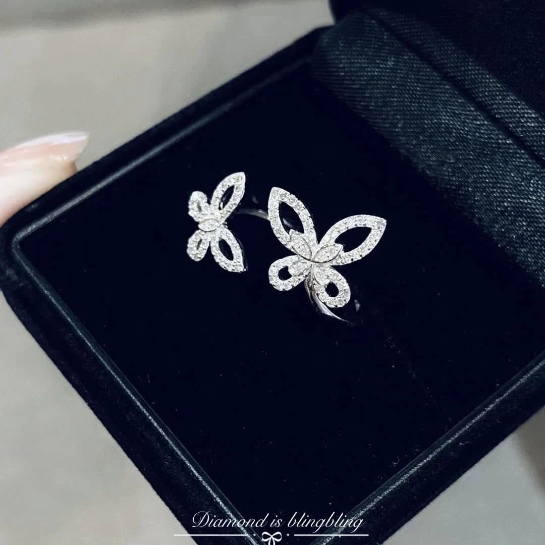 18K天然鑽石-雙蝴蝶開口戒指