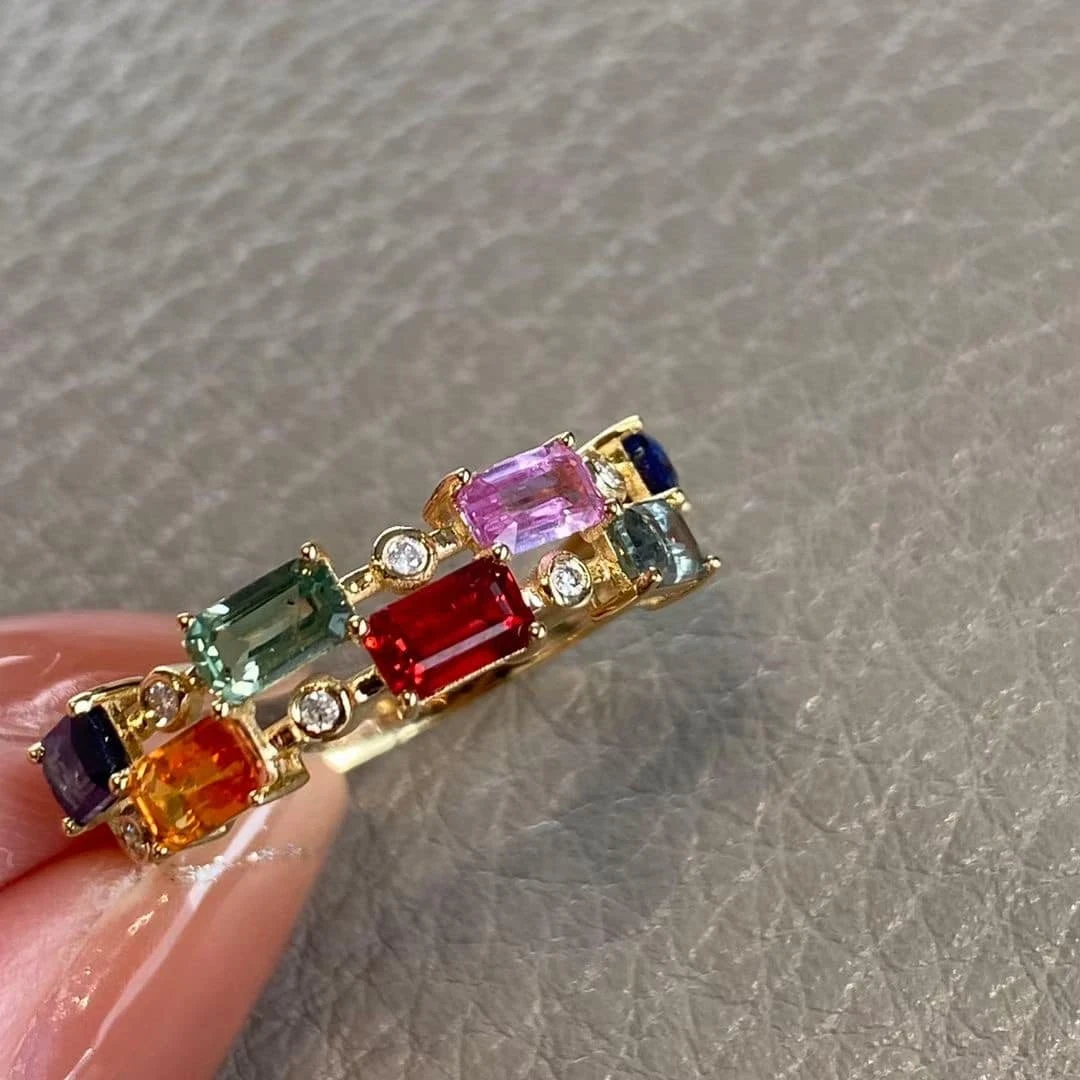 18K天然鑽石-彩色藍寶戒指