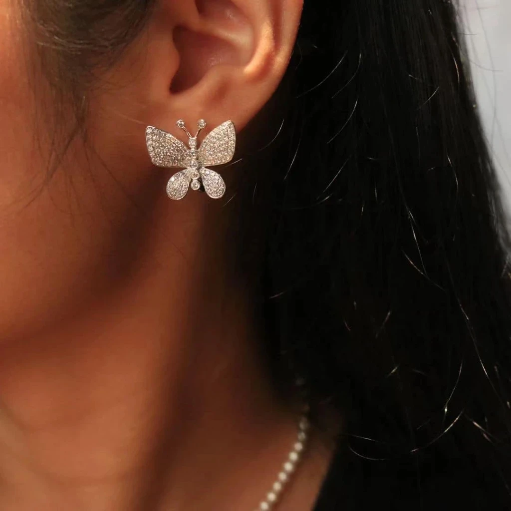 18K天然鑽石-蝴蝶耳環