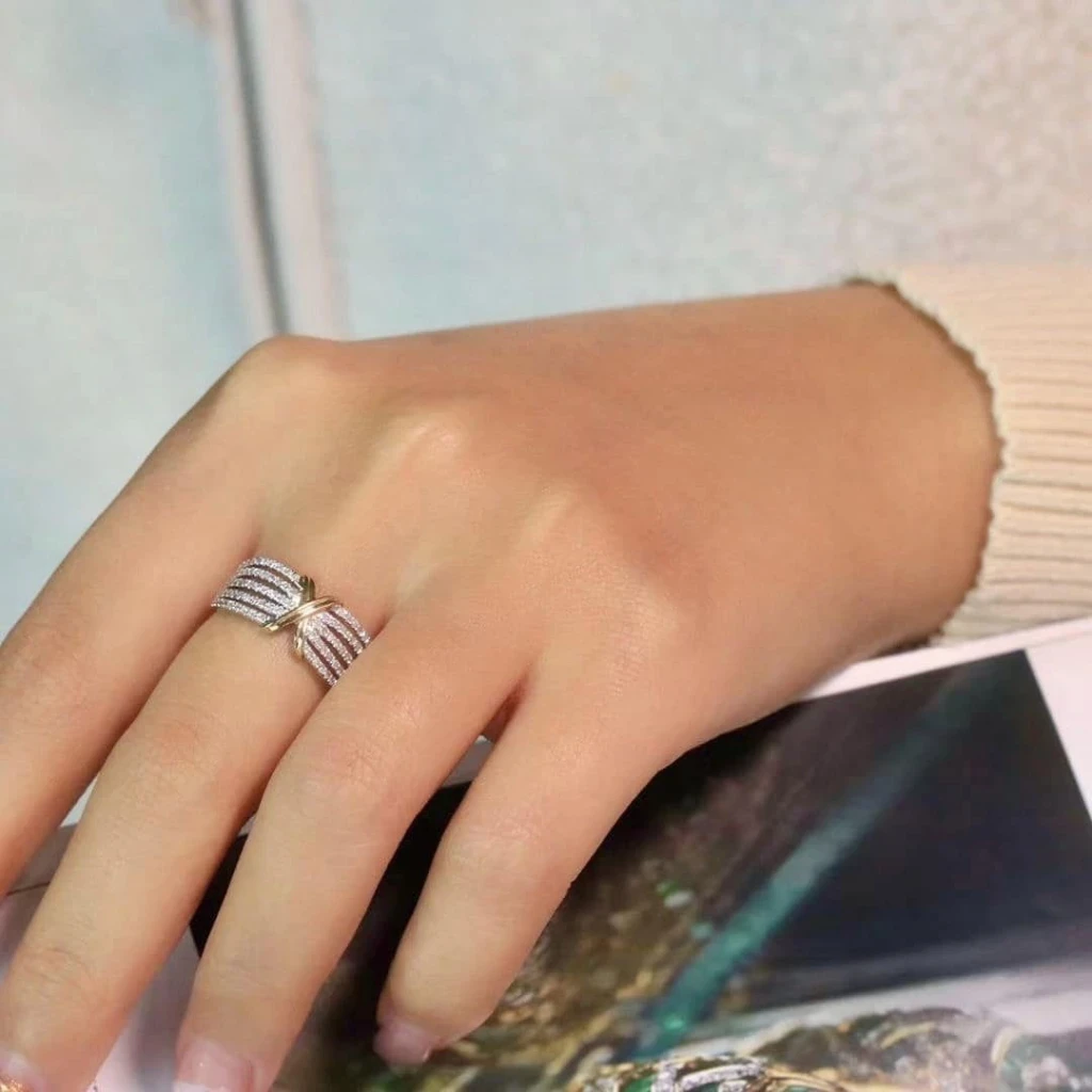 18K天然鑽石-X造型分色戒指