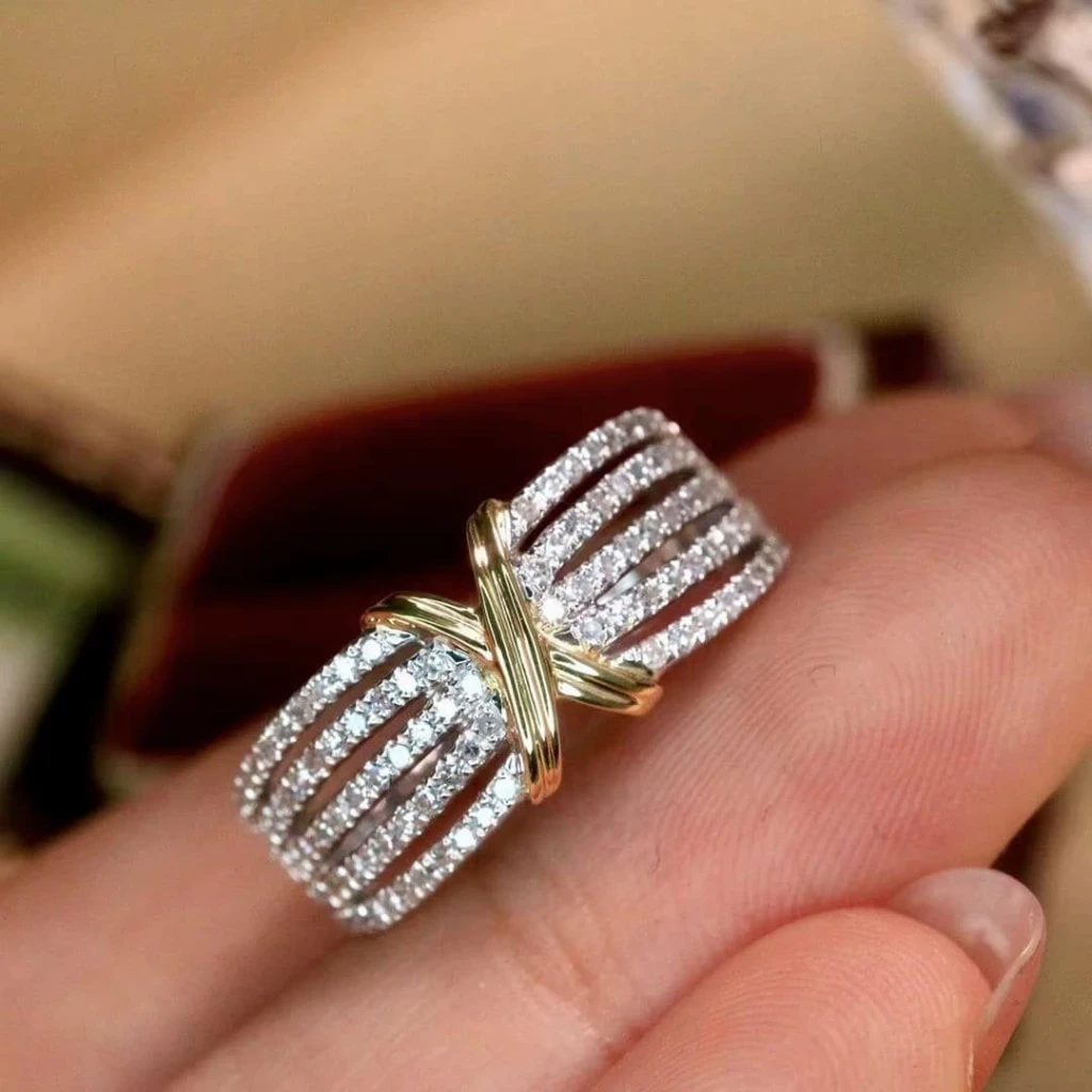 18K天然鑽石-X造型分色戒指