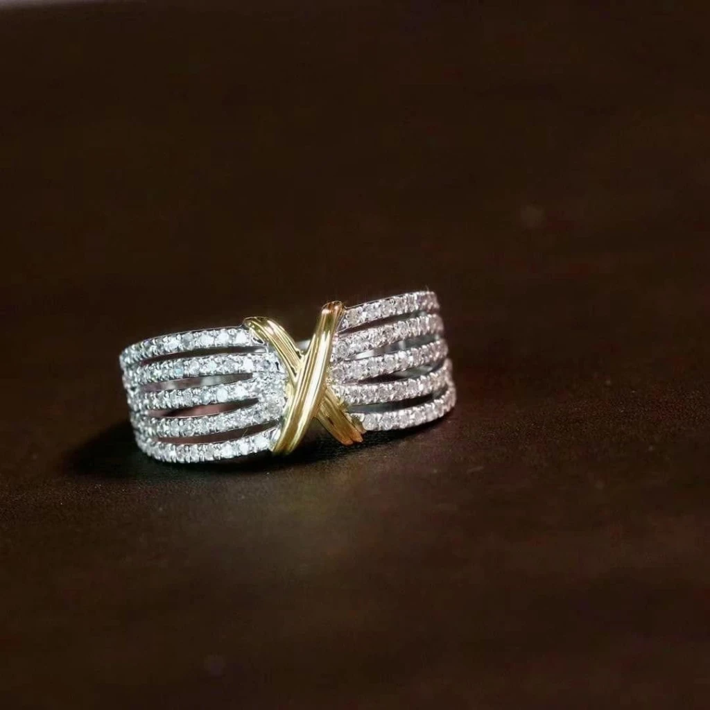 18K天然鑽石-X造型分色戒指