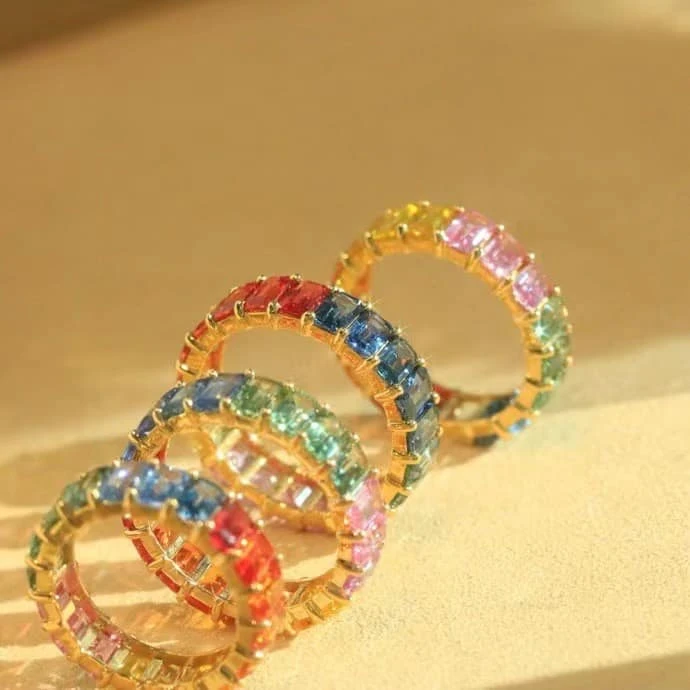 18K-天然彩色藍寶石排戒