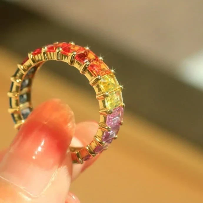 18K-天然彩色藍寶石排戒