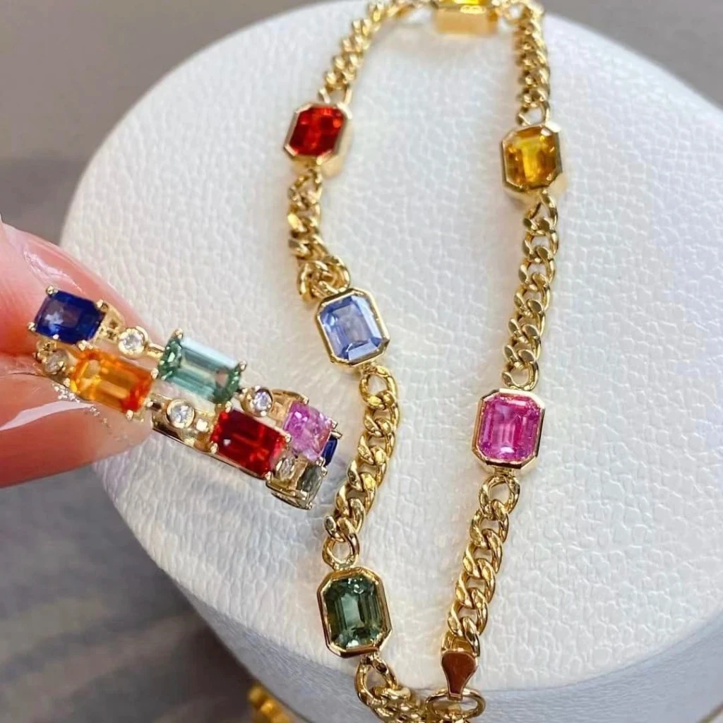 18k-彩色藍寶石彩虹手鍊