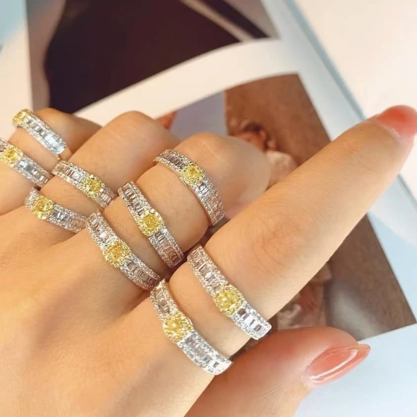 18K天然黃鑽-方型戒指