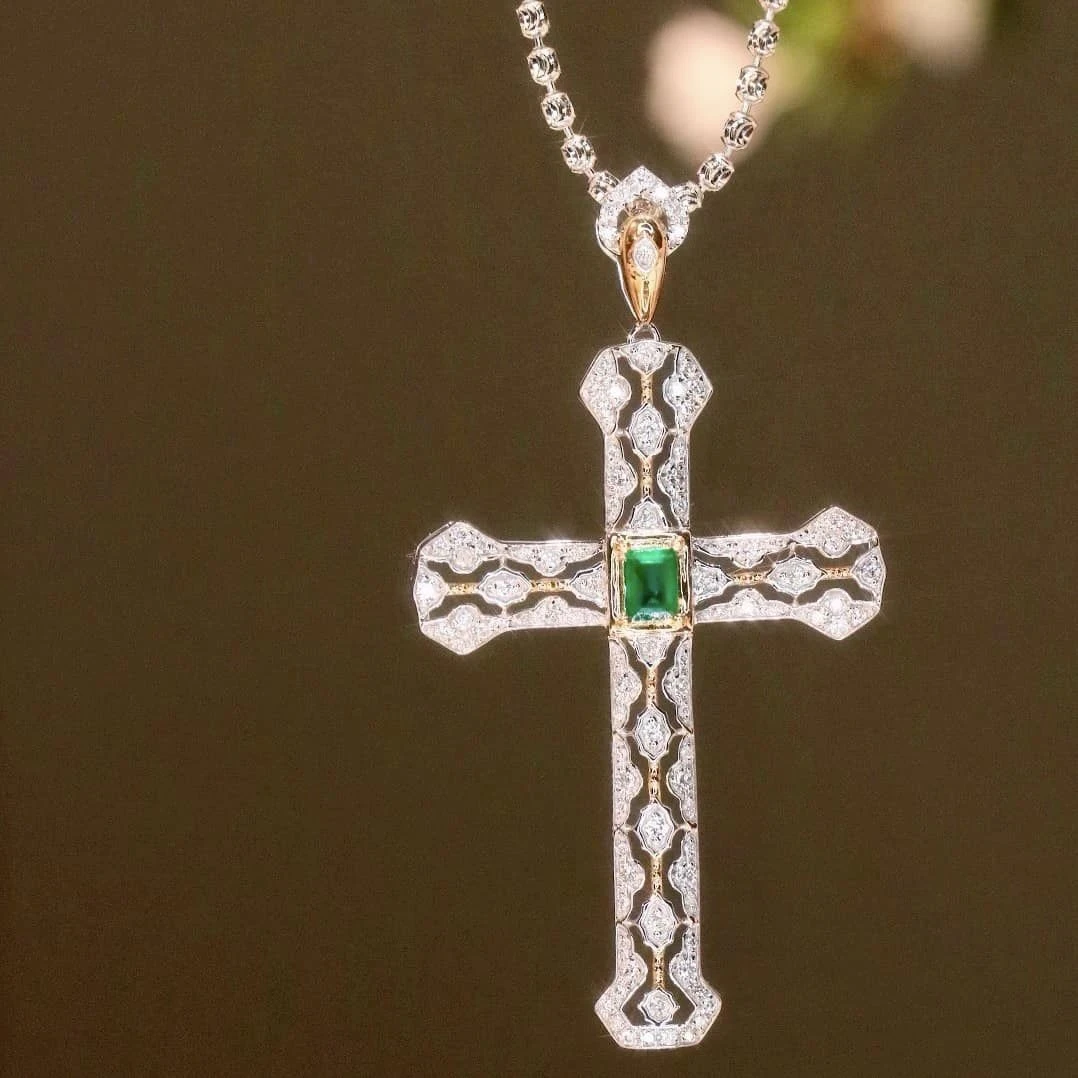 18K天然鑽石-祖母綠十字架墜飾 - 第3張圖 18K天然鑽石-祖母綠十字架墜飾