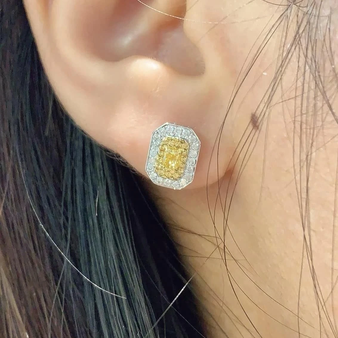18K天然黃鑽-方型耳環