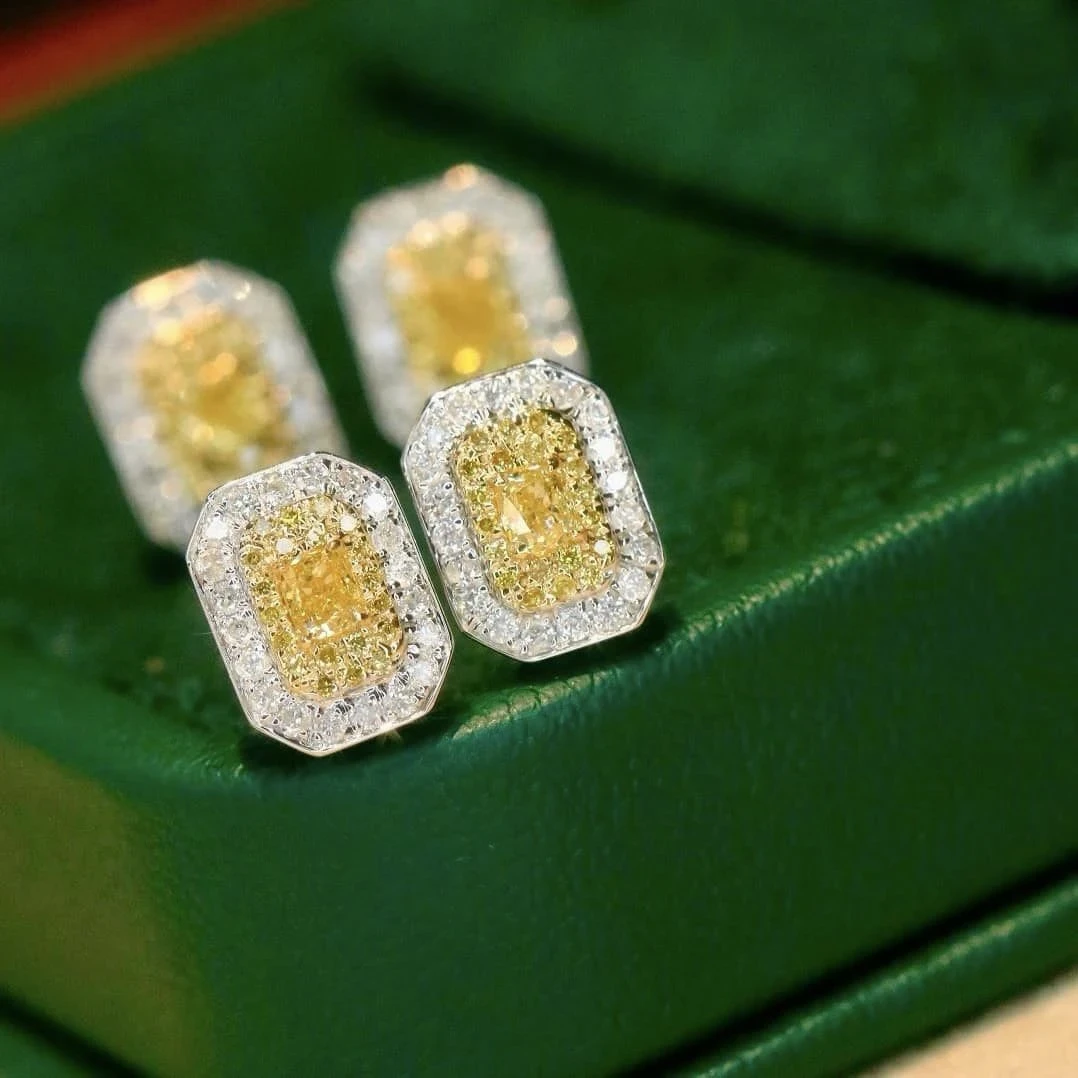 18K天然黃鑽-方型耳環