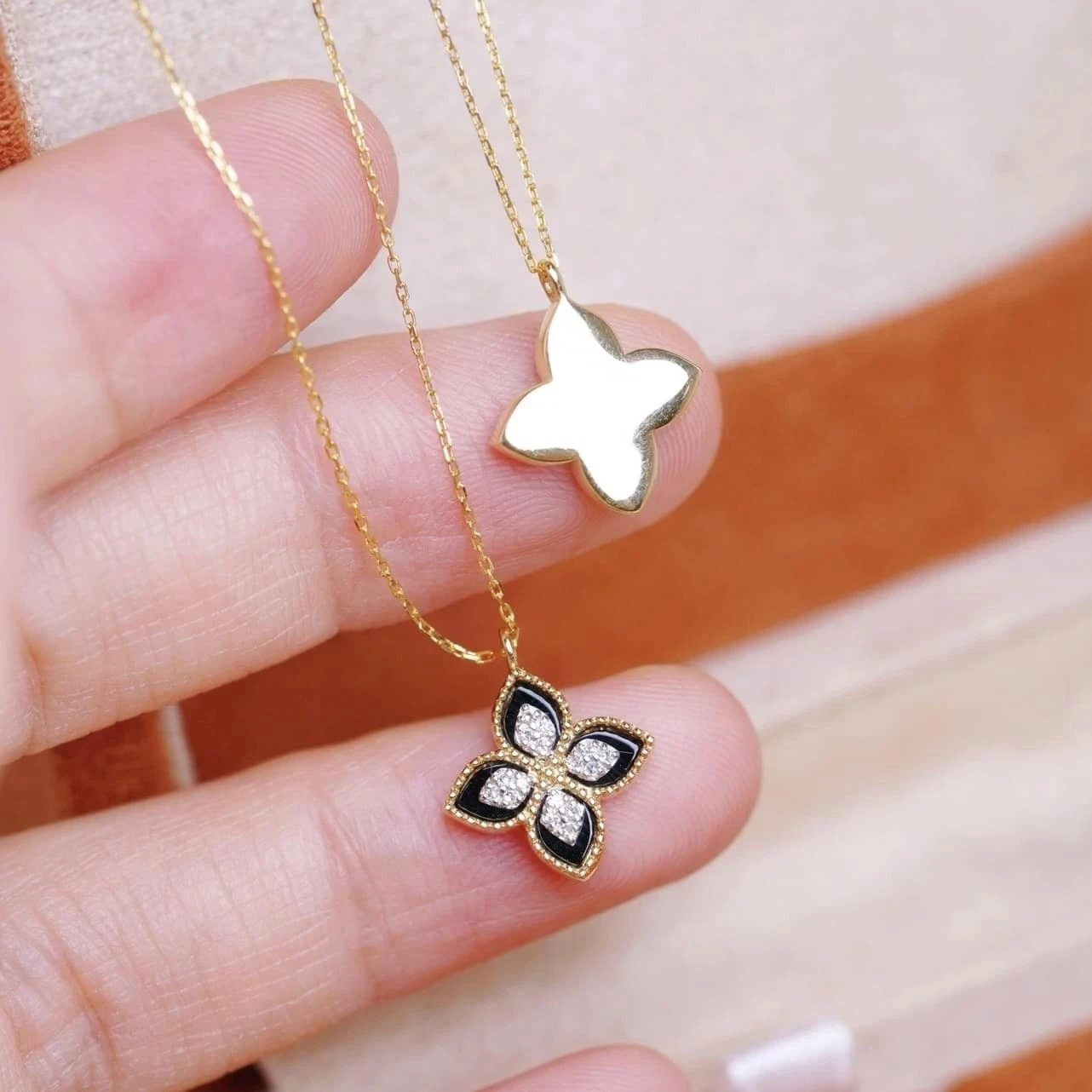 18K天然鑽石-四葉草瑪瑙項鍊