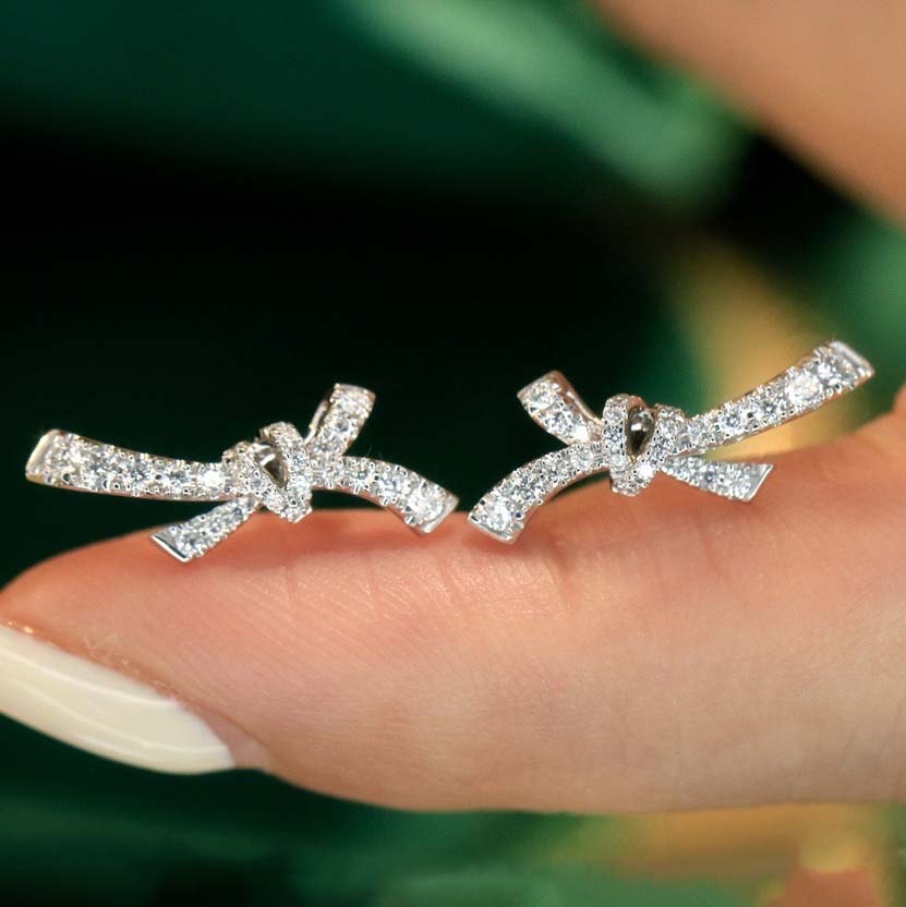 18K天然鑽石時尚蝴蝶結項鍊/戒指/耳環套裝