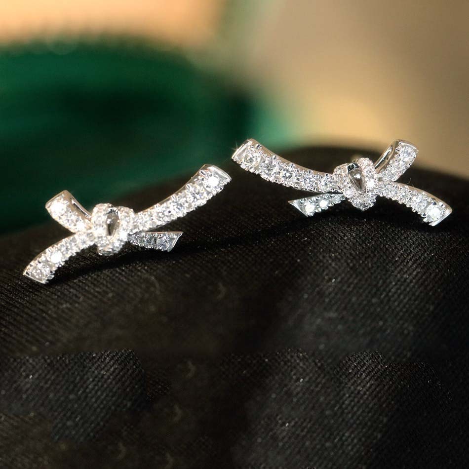 18K天然鑽石時尚蝴蝶結項鍊/戒指/耳環套裝