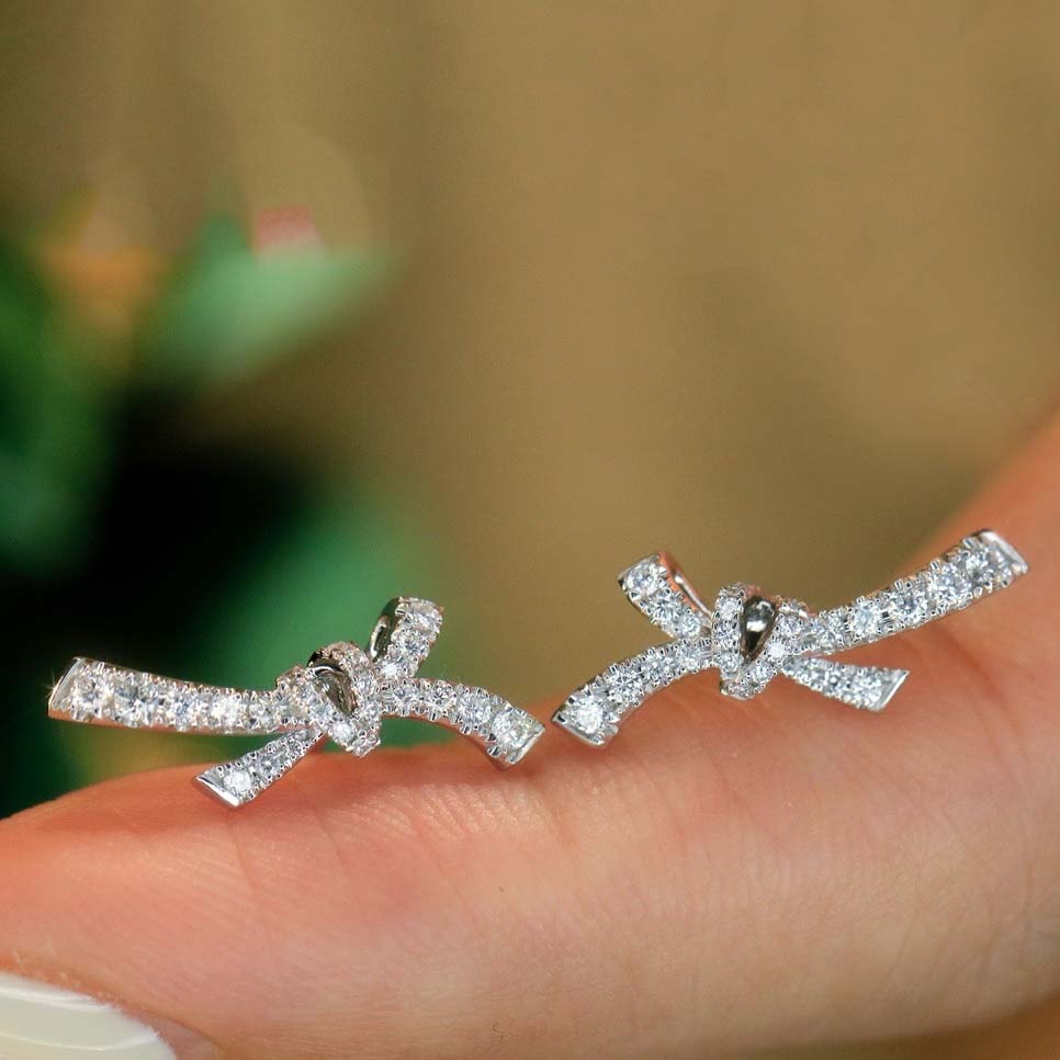 18K天然鑽石時尚蝴蝶結項鍊/戒指/耳環套裝