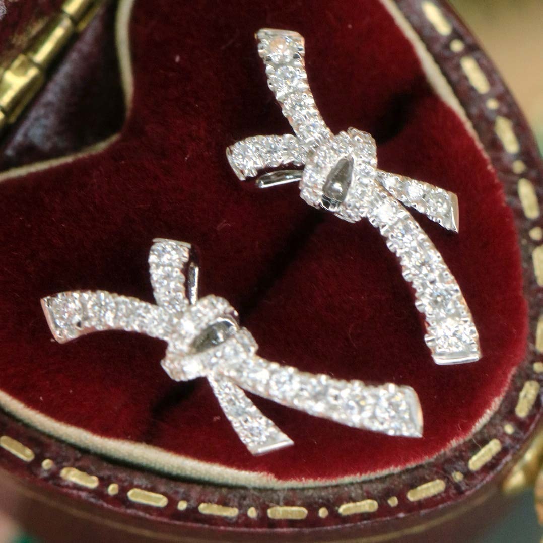 18K天然鑽石時尚蝴蝶結項鍊/戒指/耳環套裝