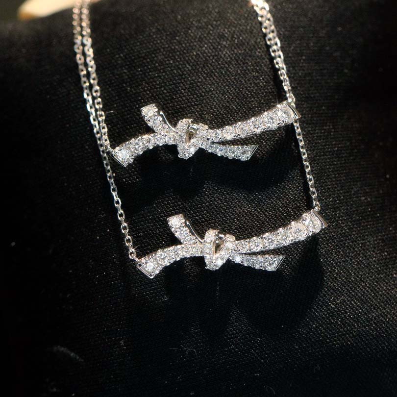 18K天然鑽石時尚蝴蝶結項鍊/戒指/耳環套裝