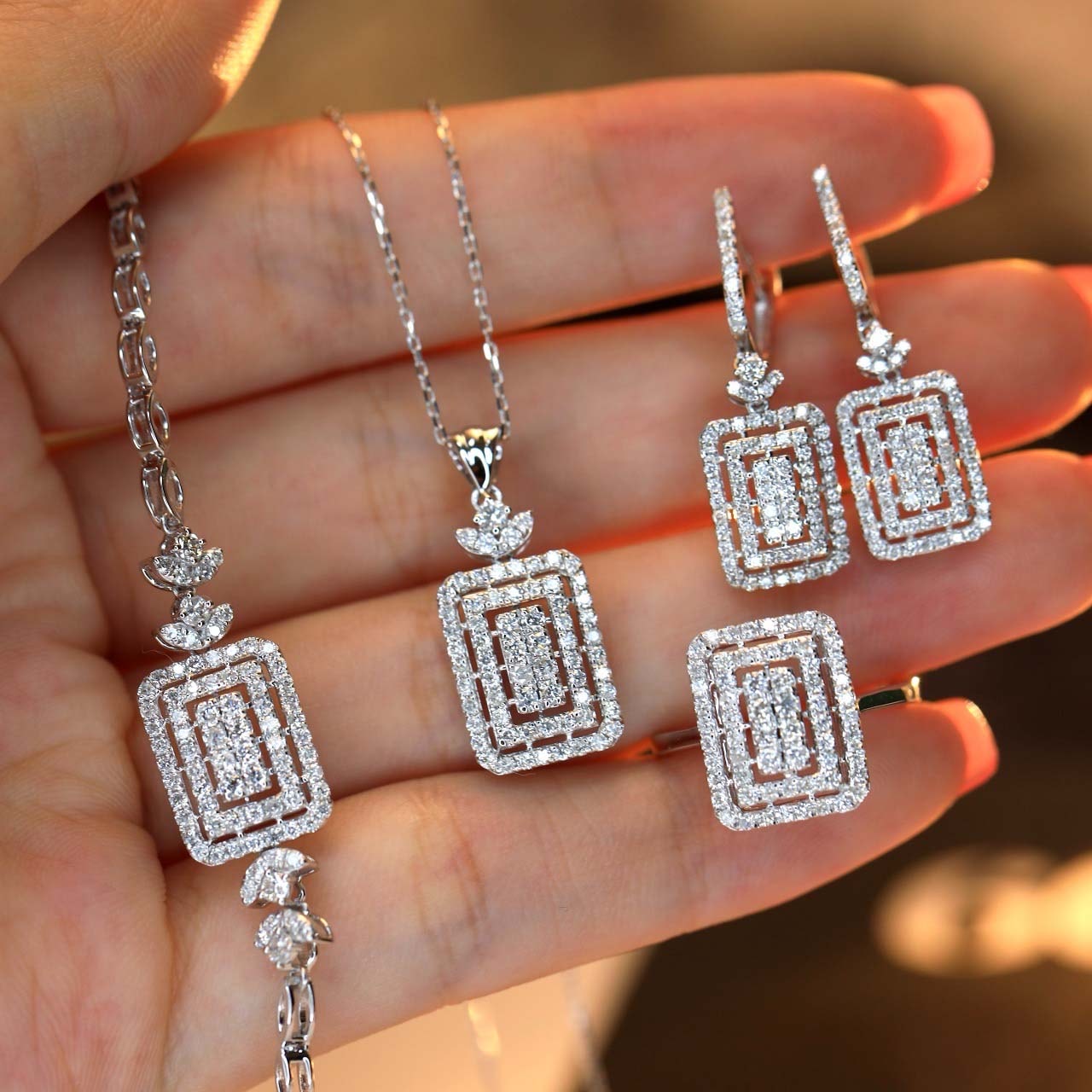 18K天然鑽石-經典雙排戒指/項鍊/耳環/手鍊