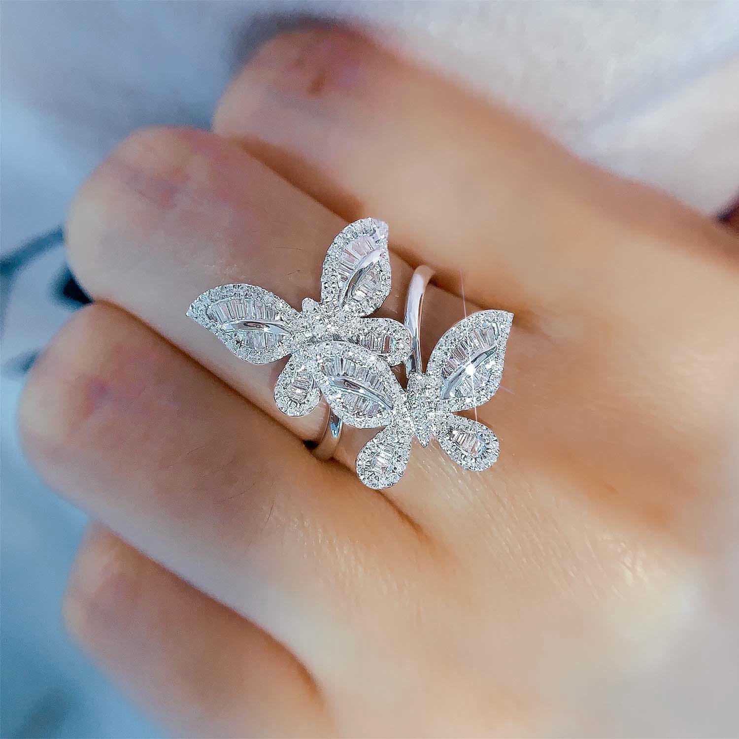 18K天然鑽石-雙蝶款戒指