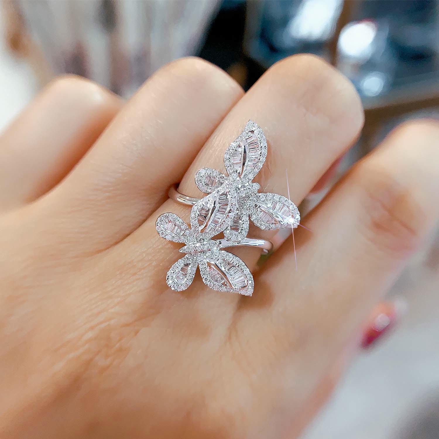 18K天然鑽石-雙蝶款戒指