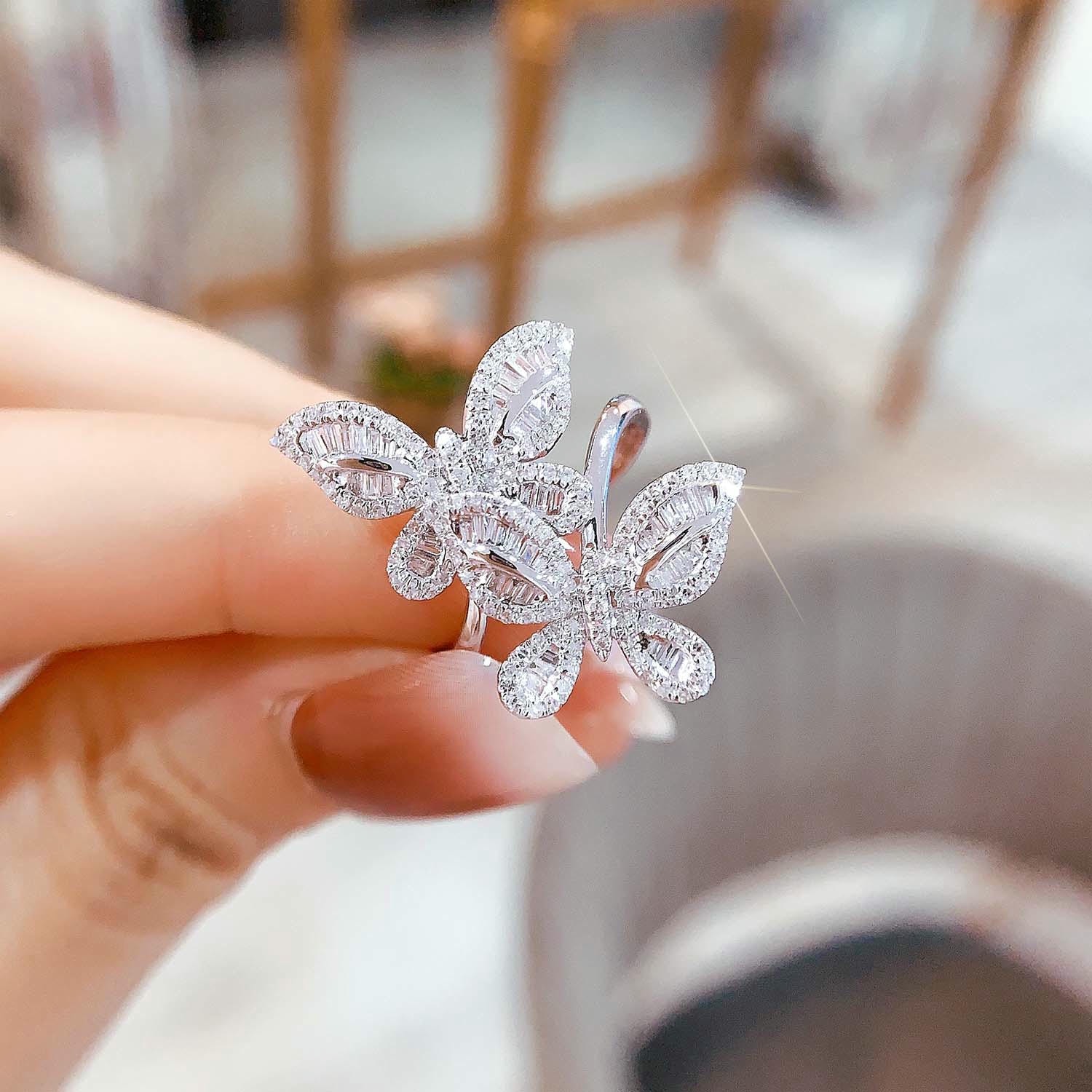 18K天然鑽石-雙蝶款戒指