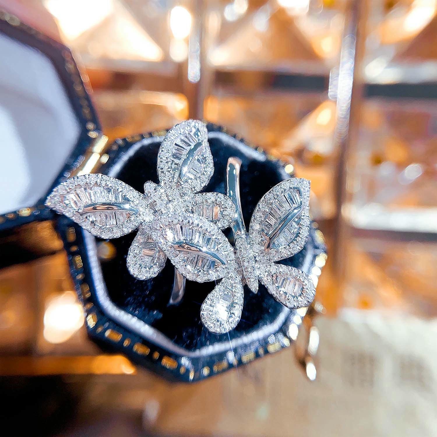 18K天然鑽石-雙蝶款戒指