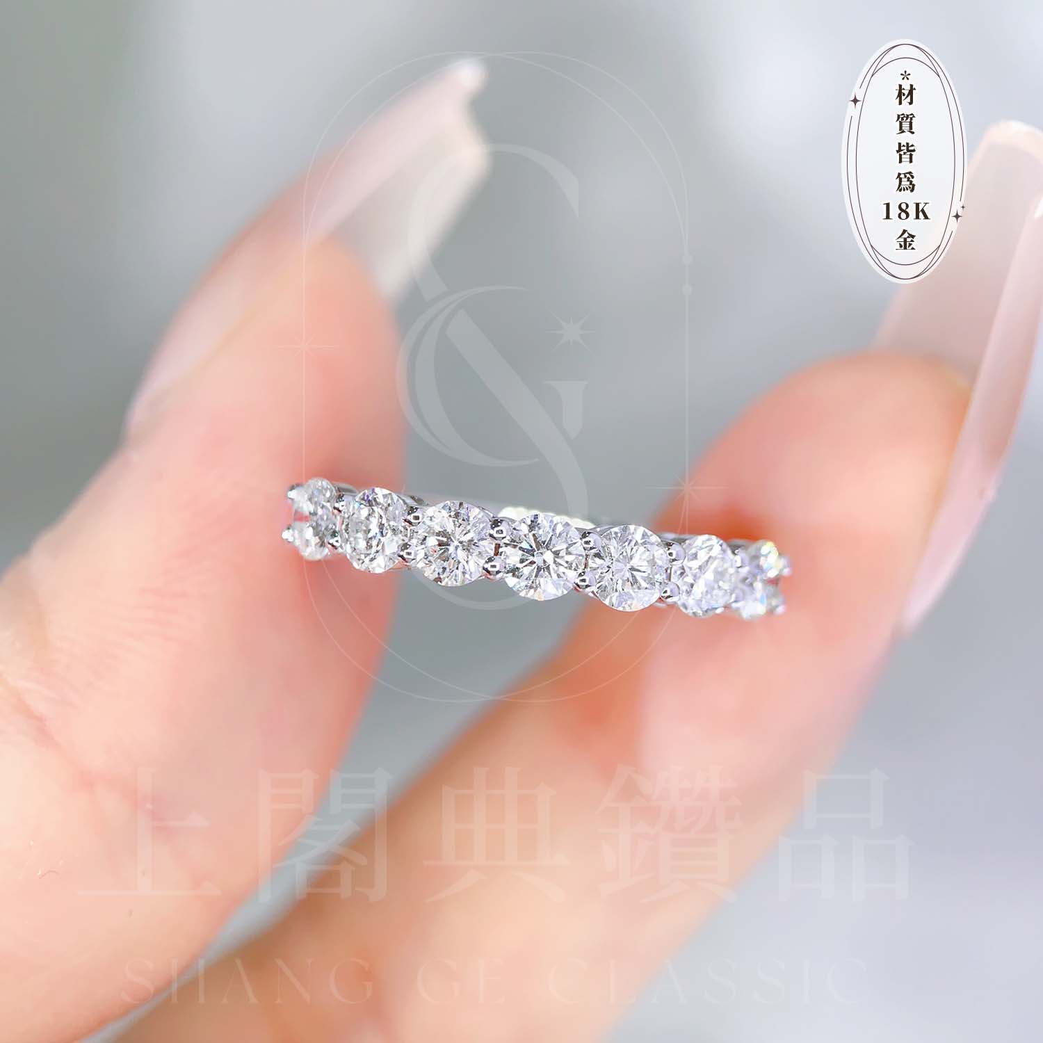 18K天然鑽石-一克拉線型戒指