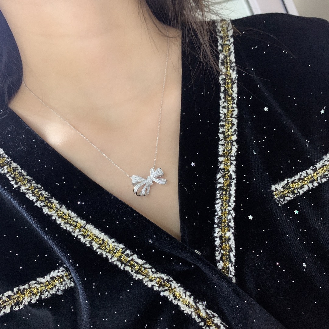 18K天然鑽石-蝴蝶結項鍊