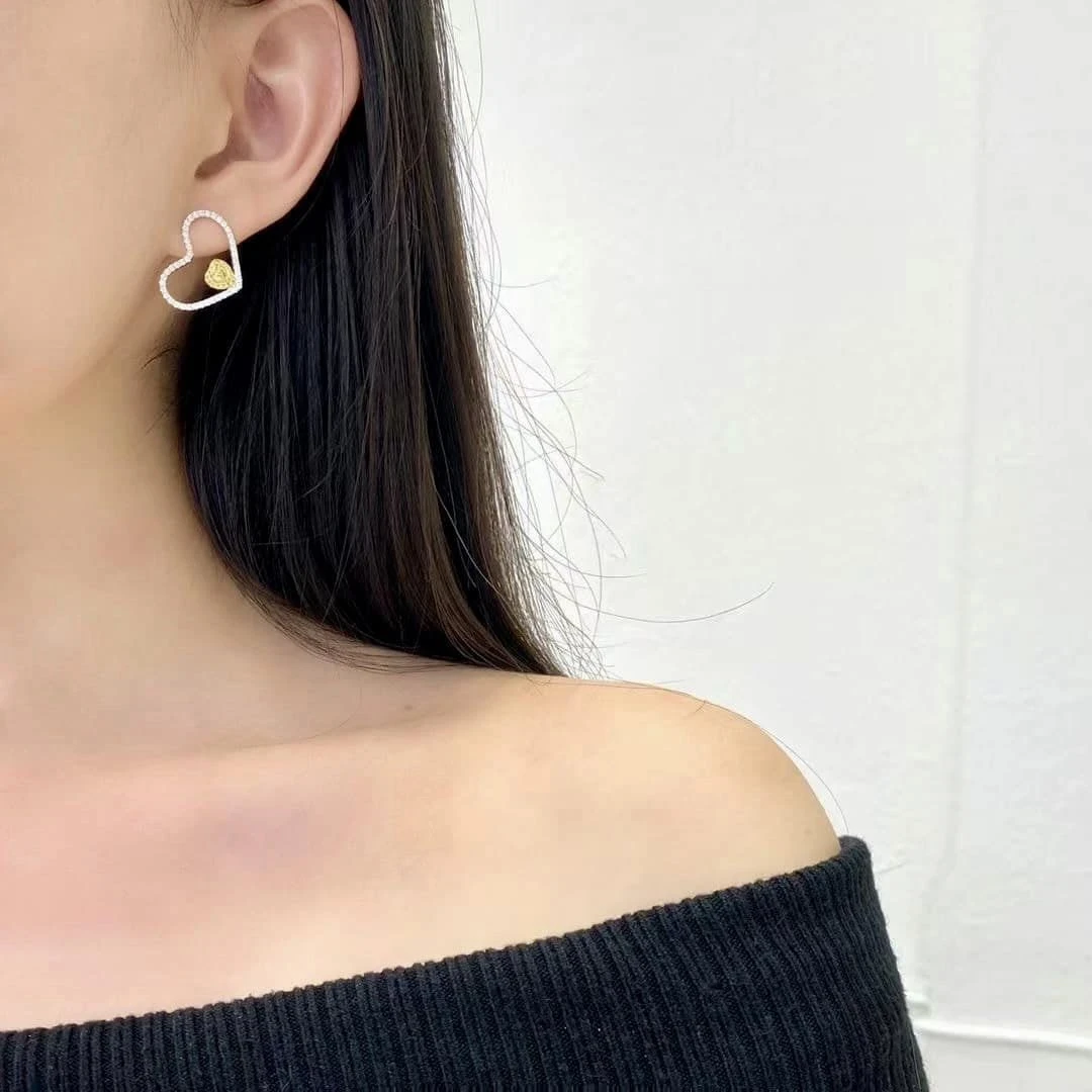 18K天然黃鑽-心型耳環