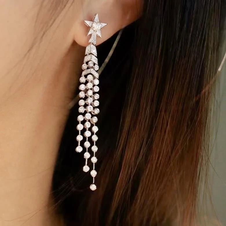 18K天然鑽石-流星耳環